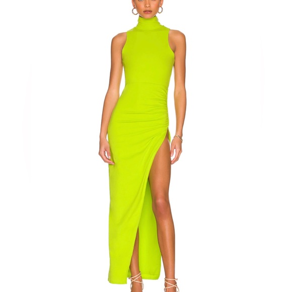 REVOLVE Dresses Revolve Neon Green High Slit Sect Turtleneck Dress